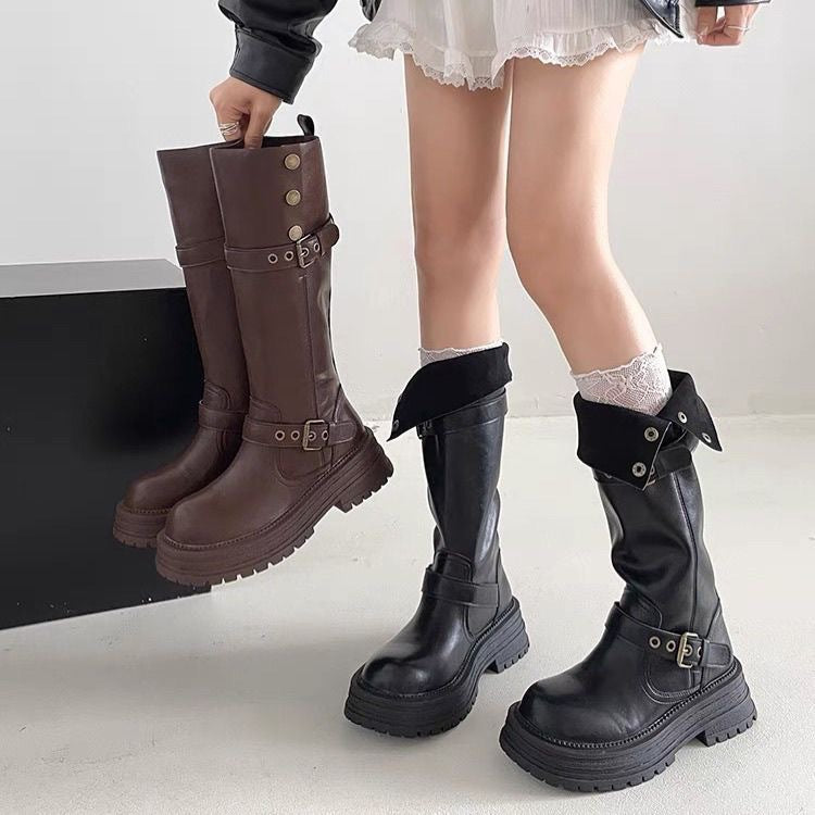 Damen Modische und robuste Stiefel mit verstellbarem Riemen und Schnalle R&B