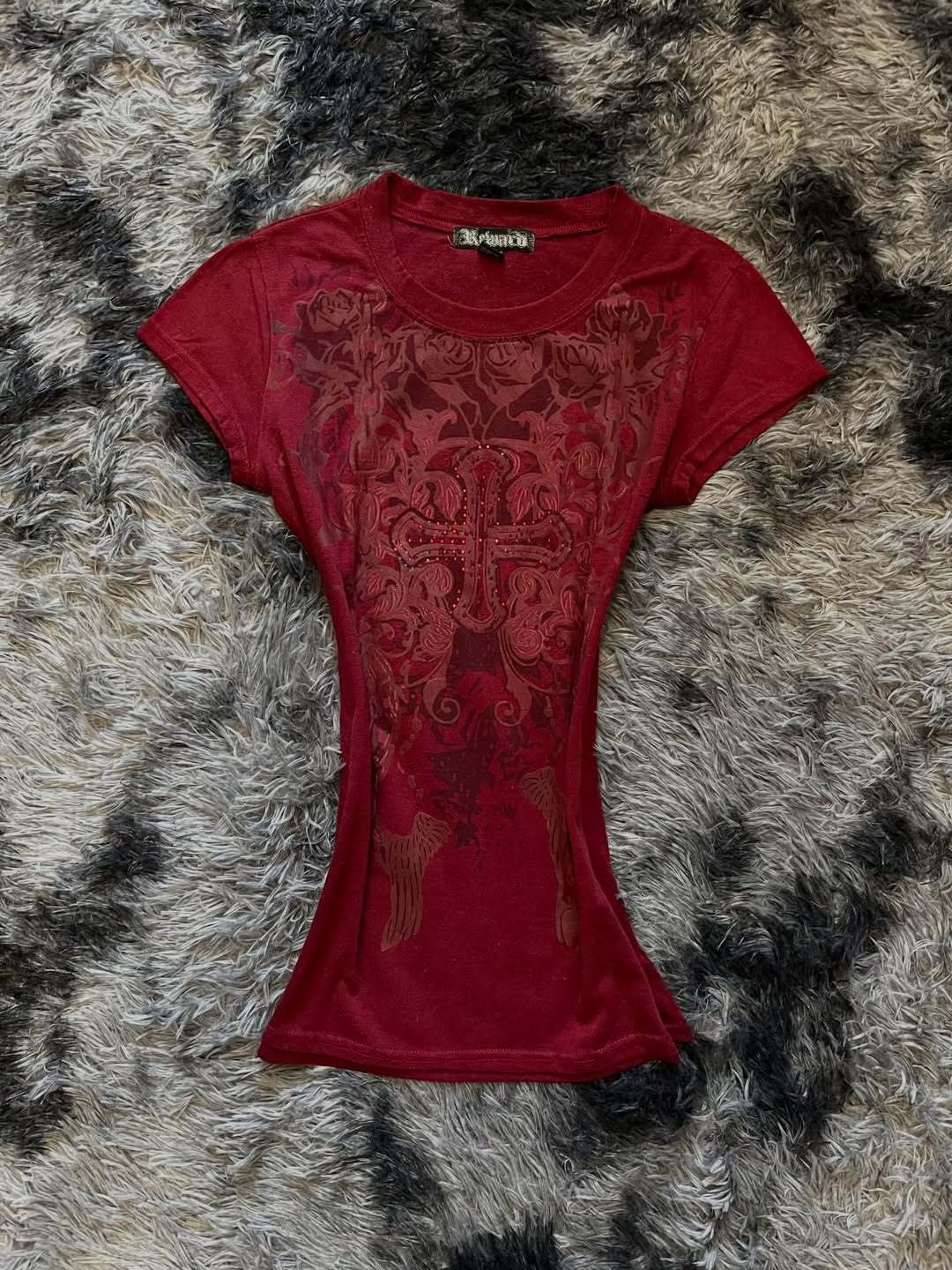 Damen T-Shirt mit aufwendig gestaltetem floralem Druck und Glitzerakzenten R&B