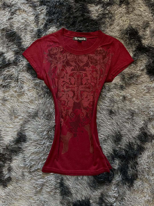 Damen T-Shirt mit aufwendig gestaltetem floralem Druck und Glitzerakzenten R&B