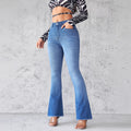 Damen Schlagjeans mit hohem Bund und modischen Fransen R&B