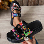 Damen Sandalen mit buntem, verziertem Riemendesign R&B