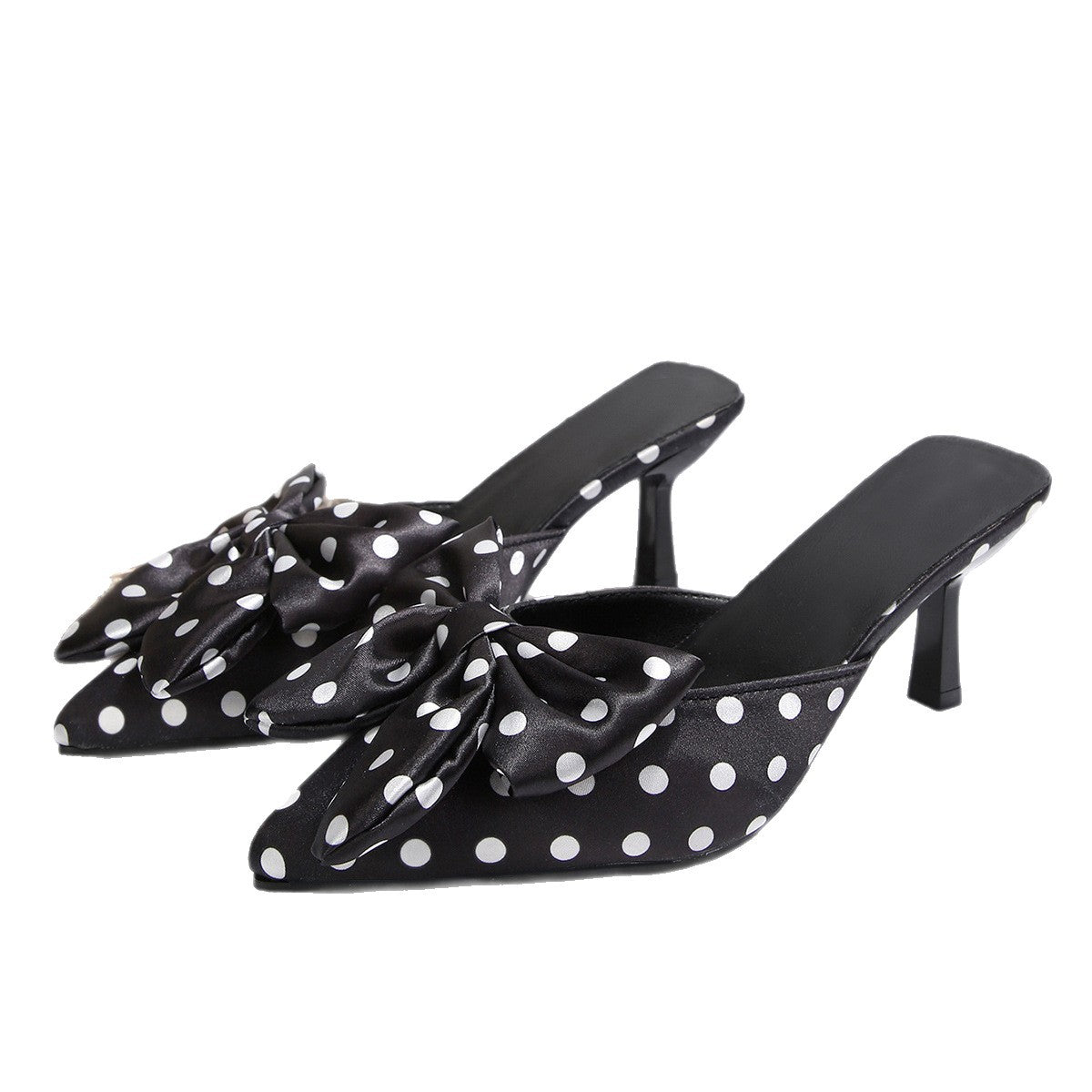 Damen elegante Mules mit verspieltem Punkte-Design und stilvollem Schleifenakzent R&B