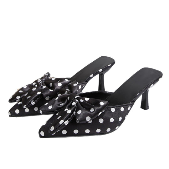 Damen elegante Mules mit verspieltem Punkte-Design und stilvollem Schleifenakzent R&B
