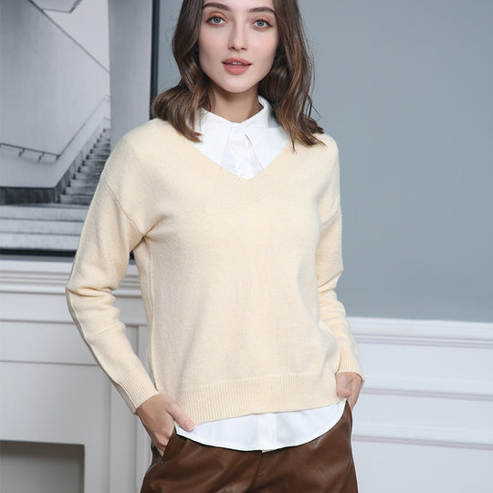 Damen V-Ausschnitt Strickpullover in feiner Wollqualität R&B