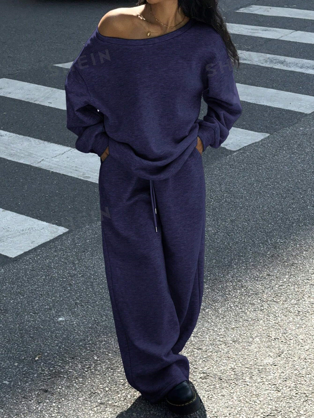 Damen lässiges Oversized Sweat- und Jogginganzug-Set mit seitlichen Taschen R&B