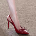 Damen stilvolle Slingback-Heels mit eleganter Schleifenverzierung R&B