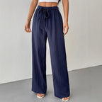 Damen Weite Plissee-Hose mit Bindeband und elastischem Bund EB