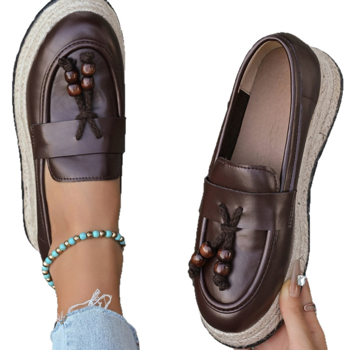 Damen Espadrilles mit modischer Schnürung und geflochtenem Boden R&B