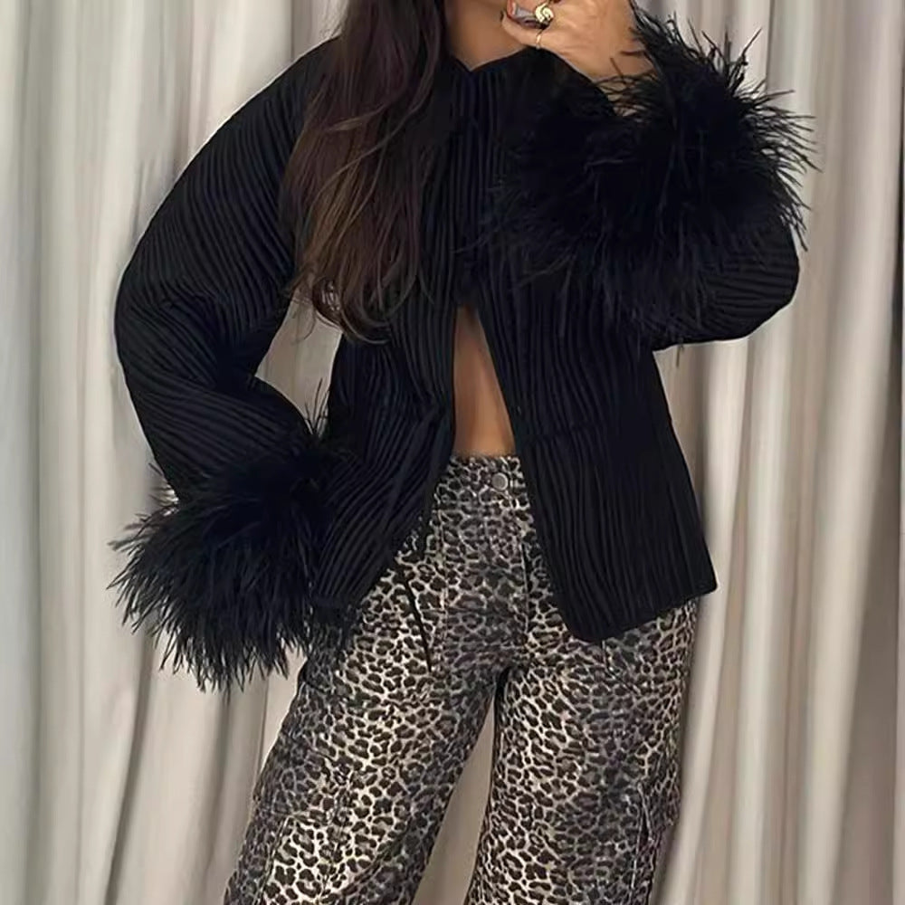 Damen Jacke mit Volantdetails und plissierter Struktur R&B