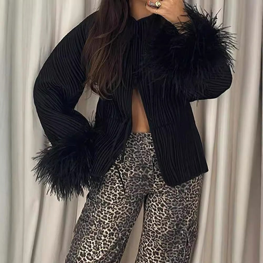 Damen Jacke mit Volantdetails und plissierter Struktur R&B