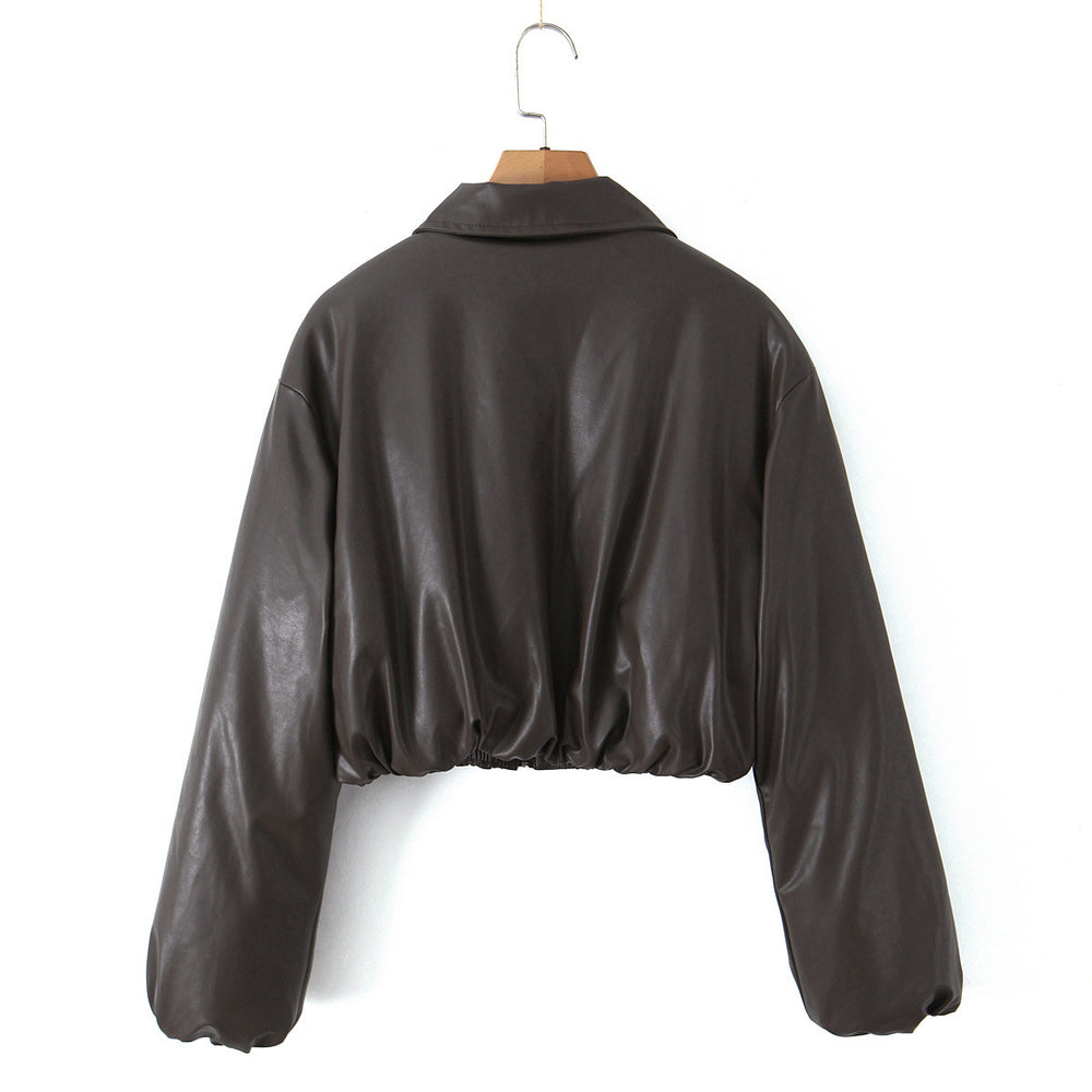 Damen Kunstleder Bikerjacke im lässigen Cropped-Design R&B