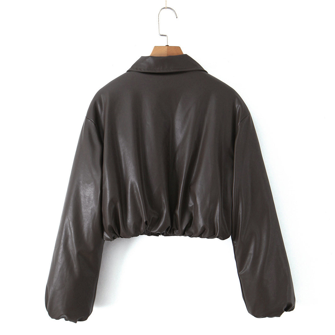 Damen Kunstleder Bikerjacke im lässigen Cropped-Design R&B