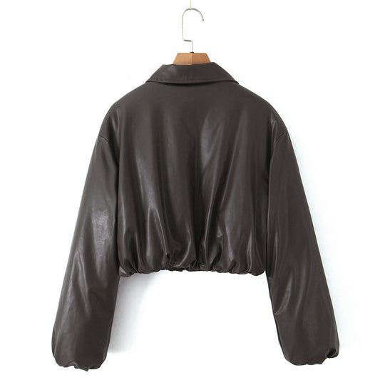 Damen Kunstleder Bikerjacke im lässigen Cropped-Design R&B
