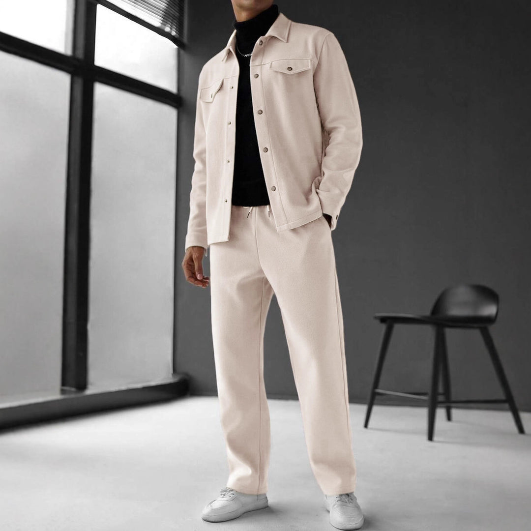 Herren nan zweiteiliges Overshirt- und Relaxhose-Set aus weichem Baumwollfrottee mit Druckknopfleiste und Tunnelzug R&B