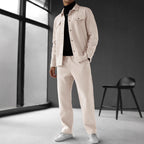 Herren nan zweiteiliges Overshirt- und Relaxhose-Set aus weichem Baumwollfrottee mit Druckknopfleiste und Tunnelzug R&B