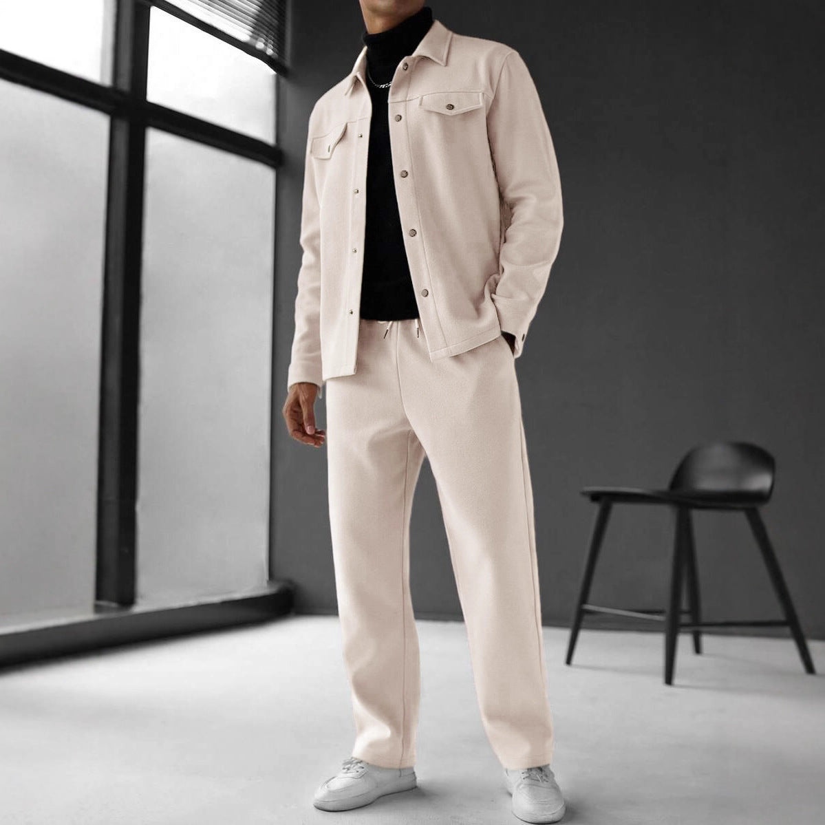 Herren nan zweiteiliges Overshirt- und Relaxhose-Set aus weichem Baumwollfrottee mit Druckknopfleiste und Tunnelzug R&B