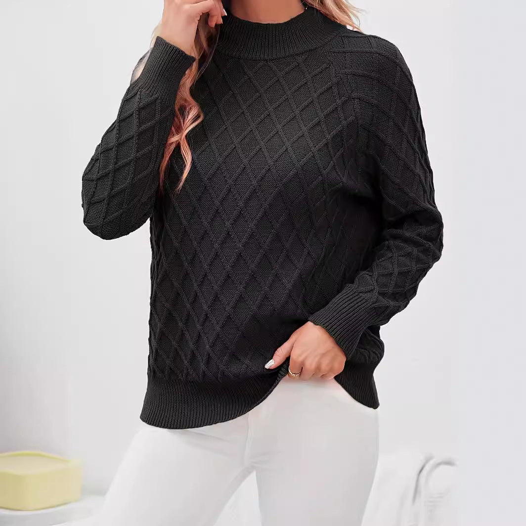 Damen Grobstrickpullover mit Rautenstruktur und Stehkragen R&B