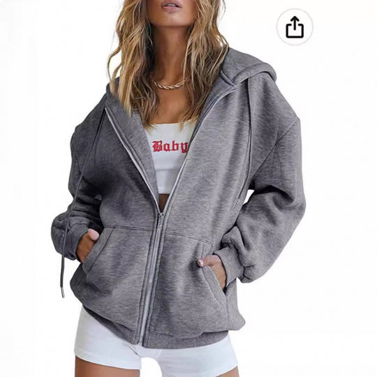 Damen Oversize Hoodiejacke mit hohen Kragen R&B