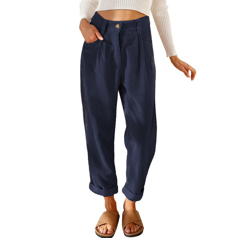Damen modische Cordhose mit hohem Bund und weitem Bein R&B