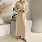 Damen nan lässiges Kapuzen-Maxikleid mit V-Ausschnitt, langen Ärmeln, lockerem geradem Schnitt und elastischen Bündchen R&B