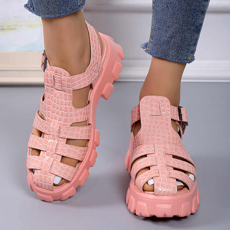 Damen Plateau-Sandalen mit trendigem Riemendesign und stabiler Gummisohle R&B