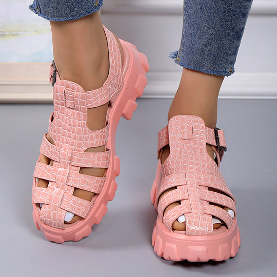 Damen Plateau-Sandalen mit trendigem Riemendesign und stabiler Gummisohle R&B