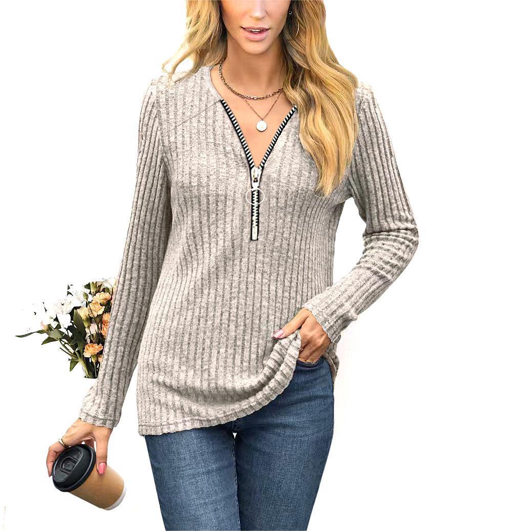 Damen Strickpullover mit modernem Reißverschluss R&B