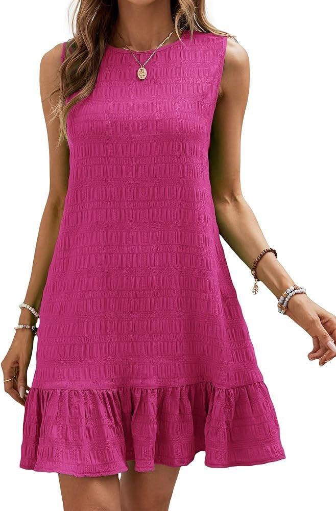 Damen lässiges Kleid mit Rüschensaum und strukturiertem Stoff R&B
