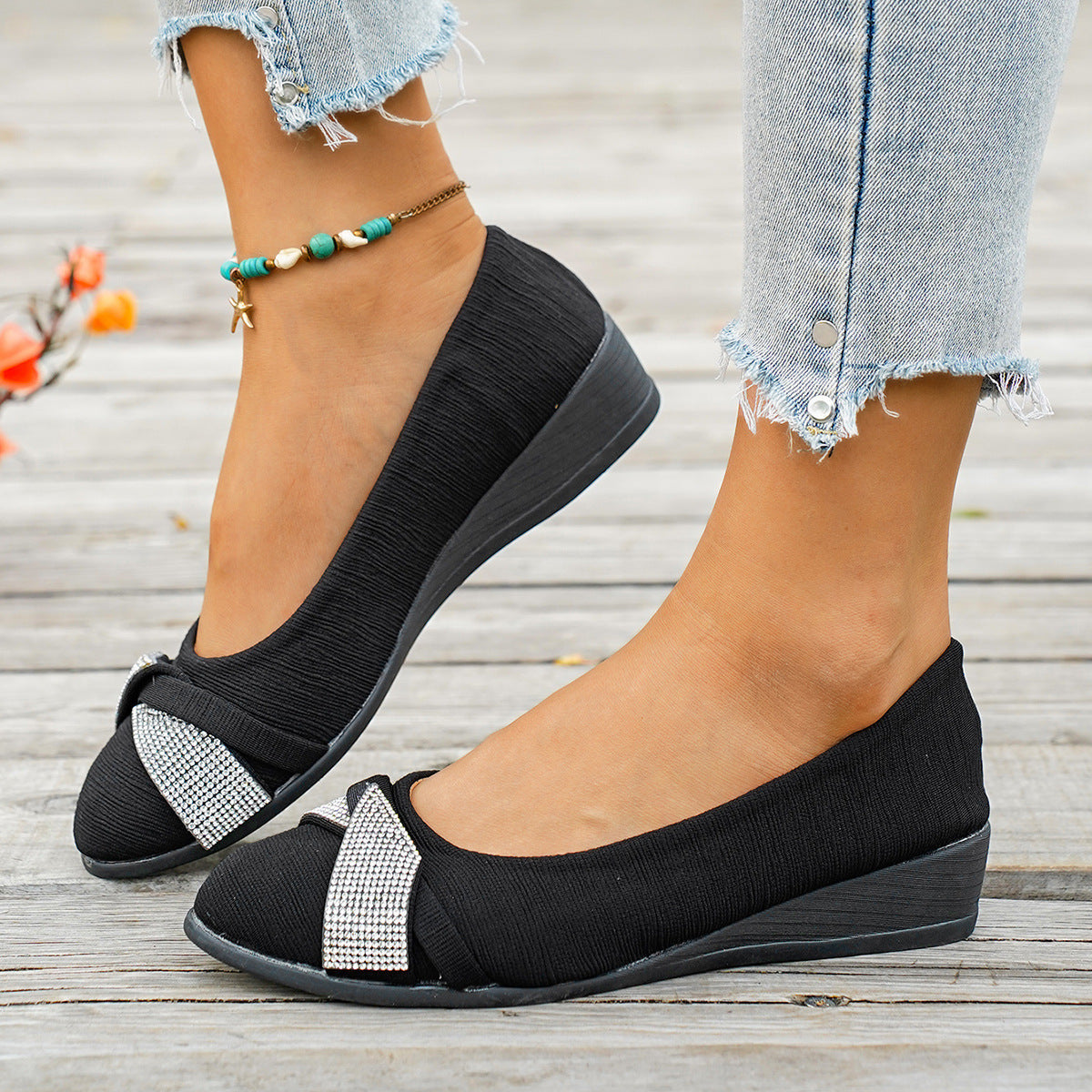 Damen Wedge-Ballerinas mit funkelnden Applikationen und komfortablem Fußbett R&B