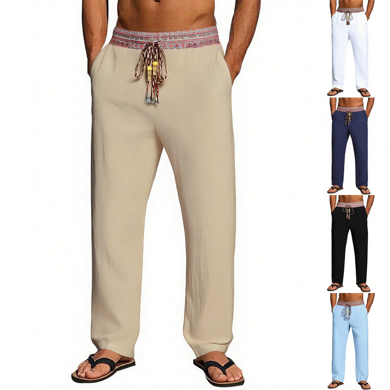 Herren lässige Strandhose mit elastischem Bund und dekorativem Kordelzug R&B