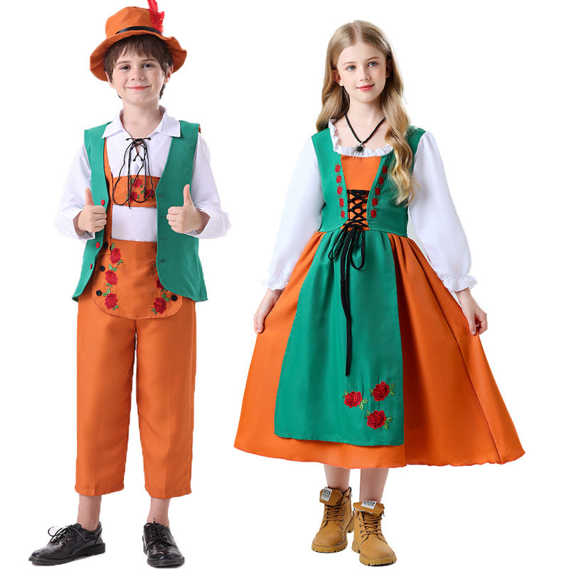 Damen nan folkloristisches Kinderdirndl mit geschnürtem Mieder und bestickter Schürze R&B