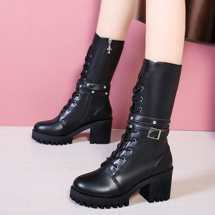 Damen Chunky Schnürstiefel mit modernem Design und robustem Blockabsatz R&B