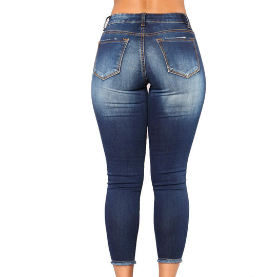 Damen Skinny Jeans mit modischem Destroyed-Look und hoher Taille R&B