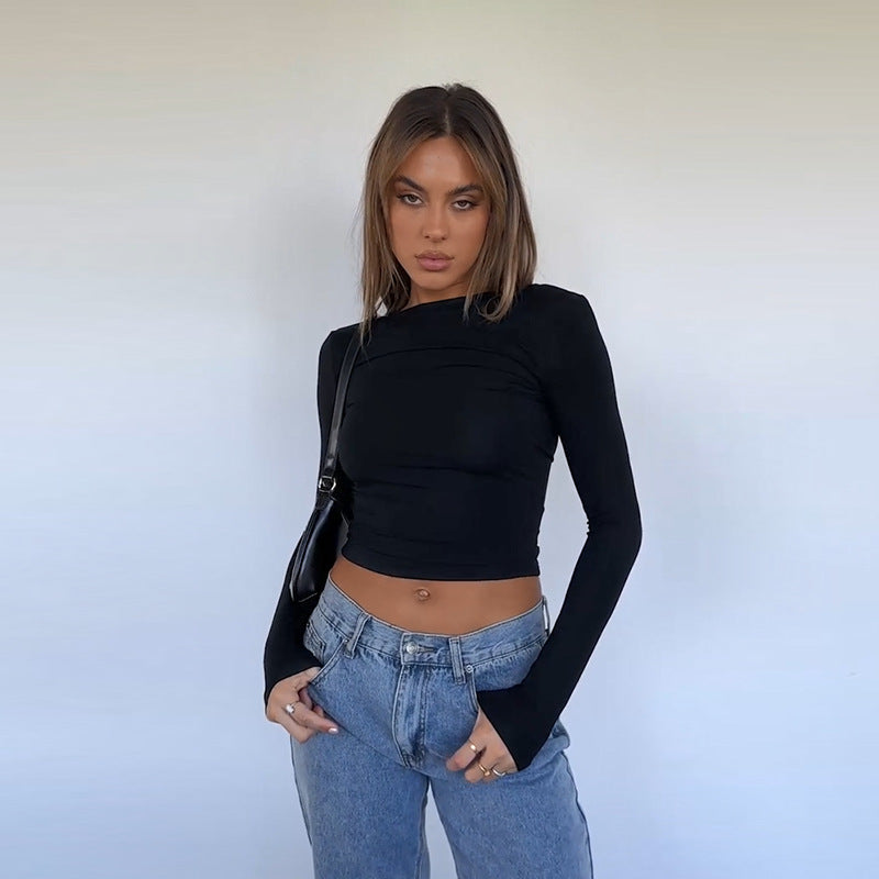 Damen elegantes Crop-Top mit asymmetrischer Raffung R&B