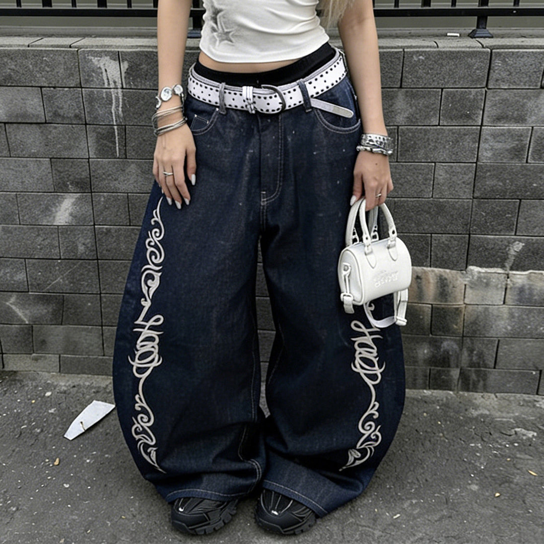 Damen weite Jeans mit kunstvollem Stickmuster R&B