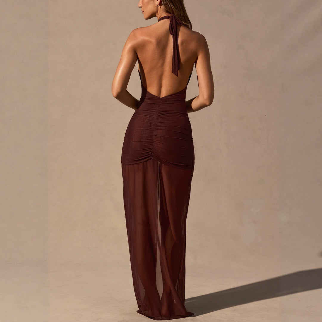 Damen Elegantes Cut-Out Maxikleid mit asymmetrischen Rüschen R&B