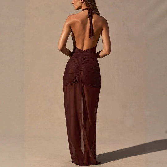 Damen Elegantes Cut-Out Maxikleid mit asymmetrischen Rüschen R&B