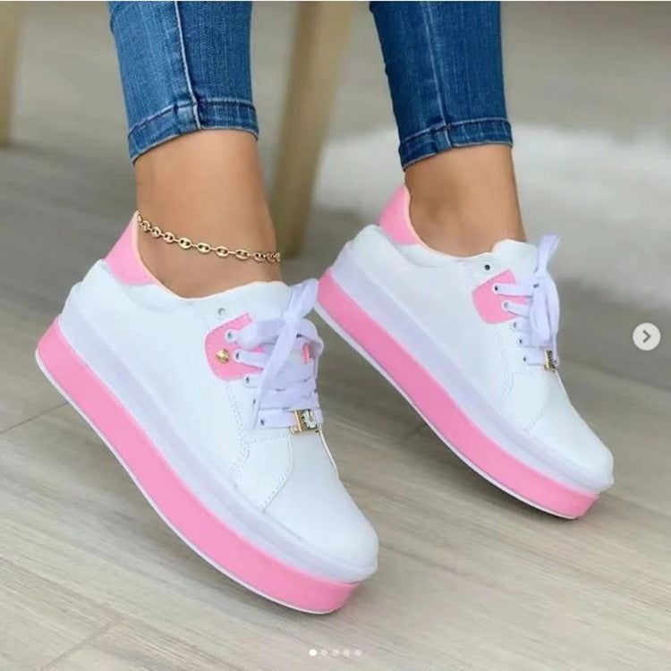Damen Sneaker mit hohem Plateau und modischer Schnürung R&B