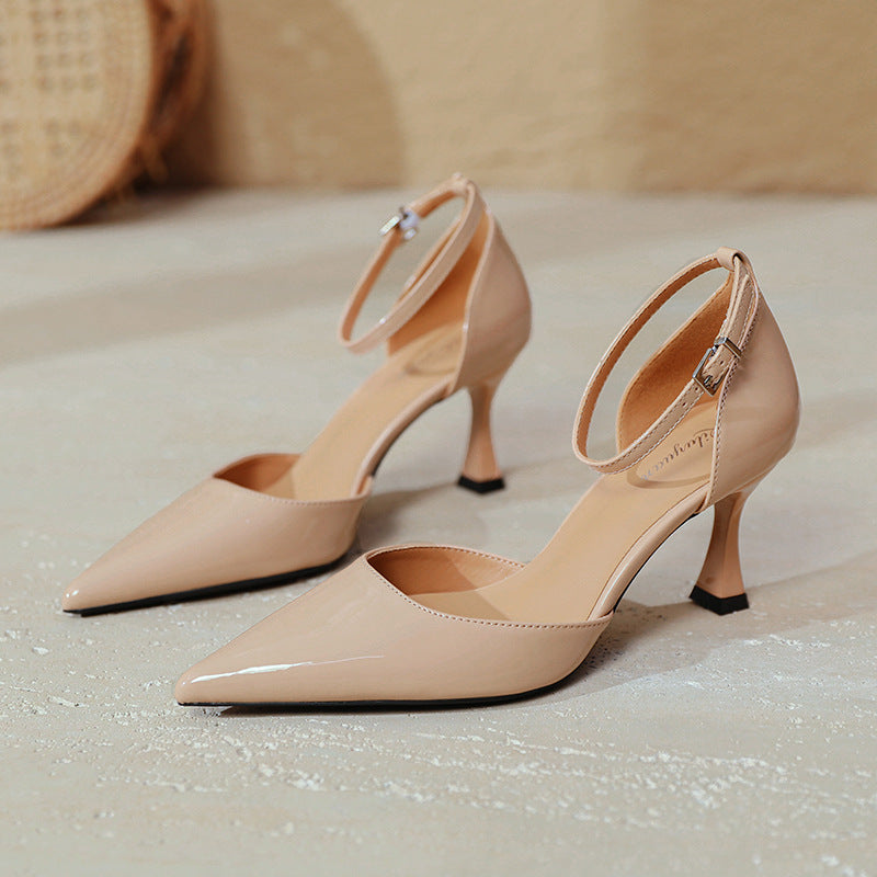 Damen elegante Stiletto-Pumps mit verstellbarem Riemen und glänzender Oberfläche R&B