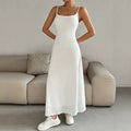 Damen Maxikleid mit zarten Trägern und raffinierter Rippstruktur R&B