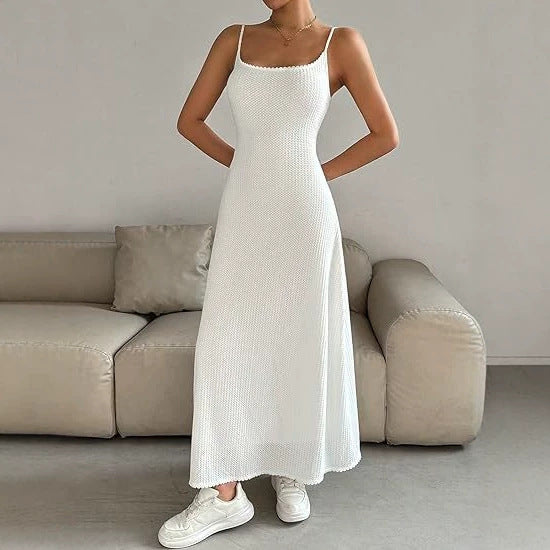 Damen Maxikleid mit zarten Trägern und raffinierter Rippstruktur R&B
