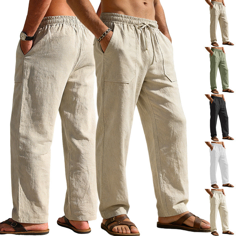 Herren nan weite Relaxhose aus Leinen-Mix mit Kordelbund und aufgesetzten Beintaschen R&B