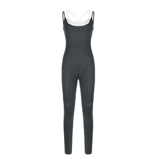 Damen Figurbetonter Jumpsuit mit Trägern und asymmetrischem Saum R&B