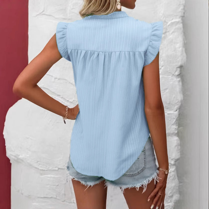 Damen Bluse mit Rüschendetails und kurzem Ärmel R&B