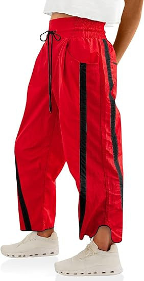 Damen lockere Sporthose mit elastischem Bund und Kontraststreifen R&B