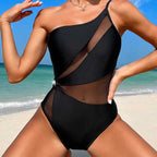 Damen Einseitiger Badeanzug mit raffinierten Mesh-Elementen R&B