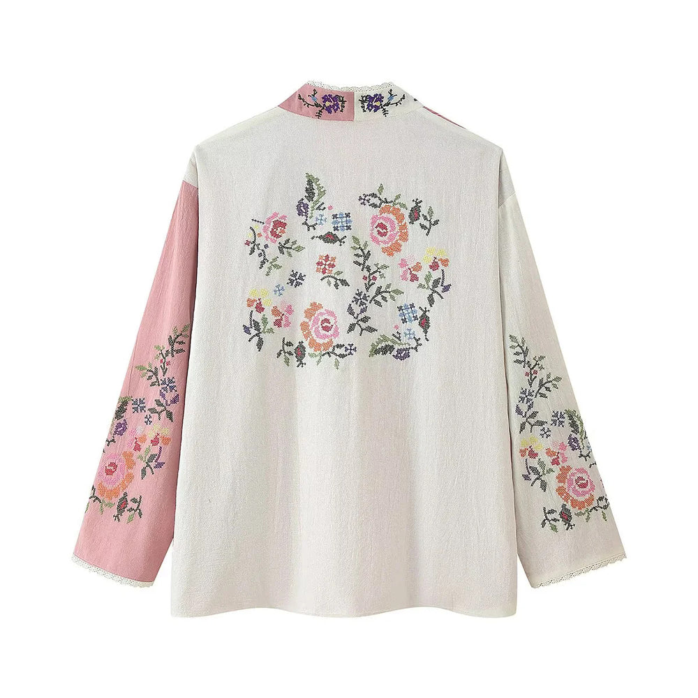 Damen Kimono-Jacke mit floralen Stickereien und elegantem Kragen R&B