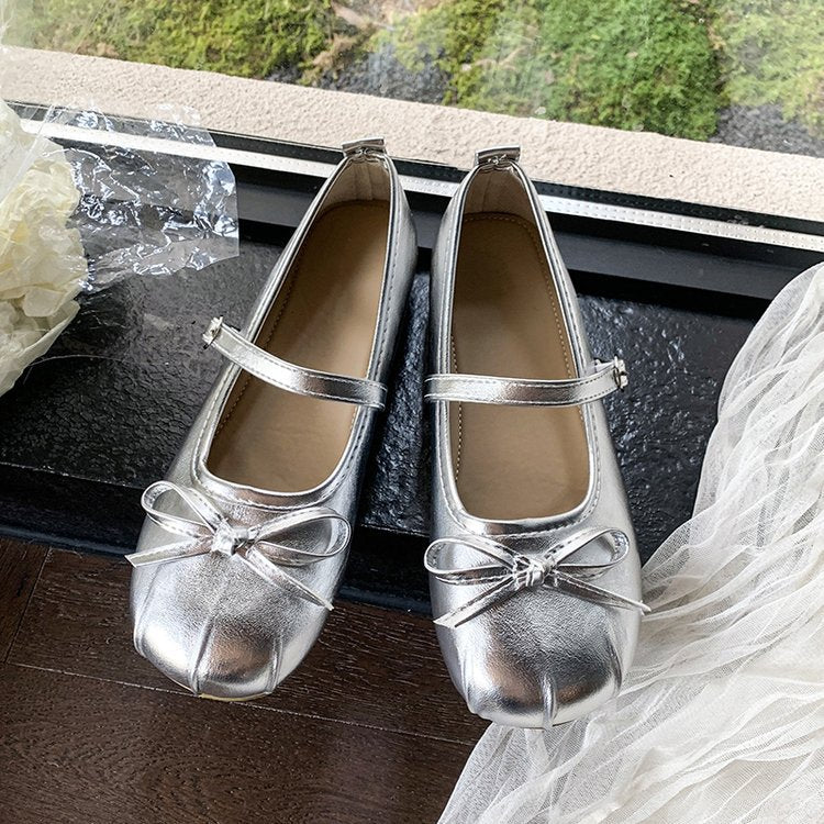Damen elegante Ballerinas mit Schleifenakzent und verstellbarem Riemen R&B