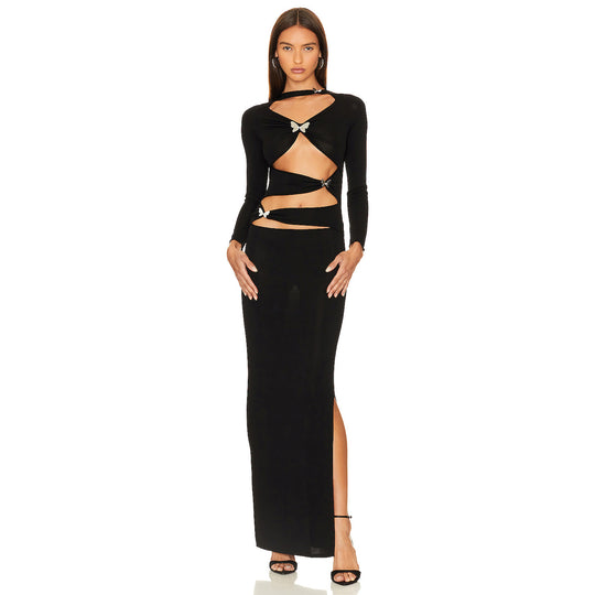 Damen Cut-Out Maxikleid mit Raffinierten Verzierungen R&B