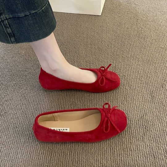 Damen elegante Ballerinas mit schimmernder Oberfläche und zarter Schleifen-Applikation R&B